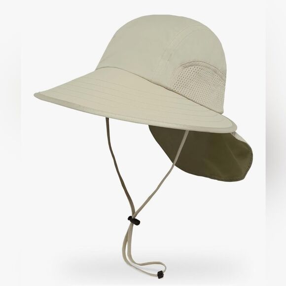 Sun Day Beige Sun Hat Throat Latch With Toggle Wide Brim Neck Protector M - Picture 1 of 9